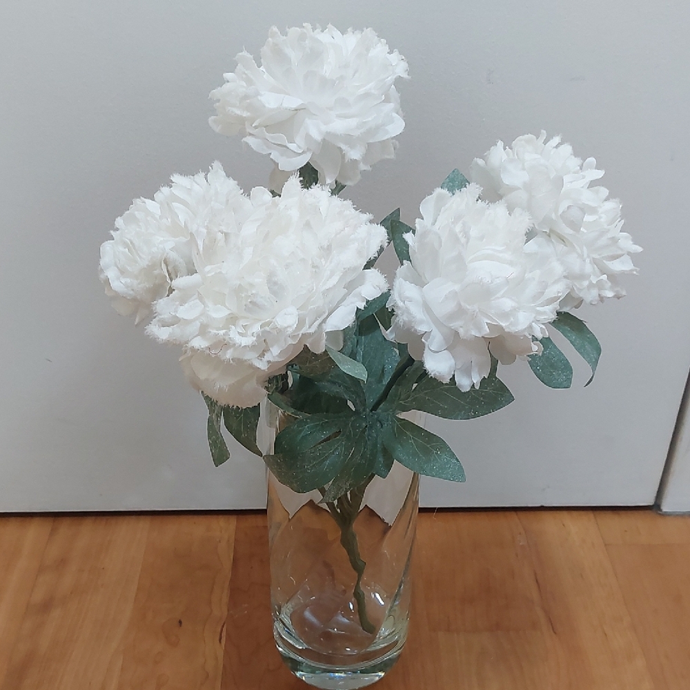 Ashland White Faux Peony With Sparkles. Vase Not Included.